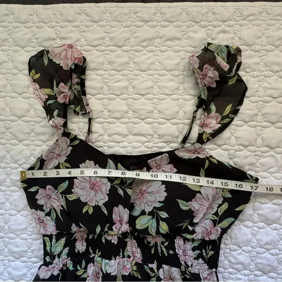 NWOT No Boundaries Juniors Hi Low Black Pink Floral Sheer Ruffle Dress Size L - Picture 11 of 15